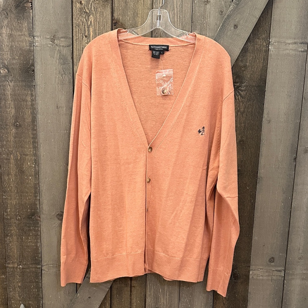 J Peterman Men’s Linen Cotton Cardigan Salmon Button Front Coastal Grandpa Large
